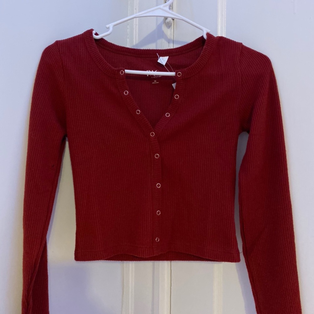 Maroon button up sweater